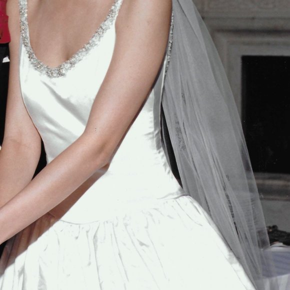 Lazaro Satin Bridal Gown & Tiara Embellished with Swarovski crystals - Picture 7 of 13